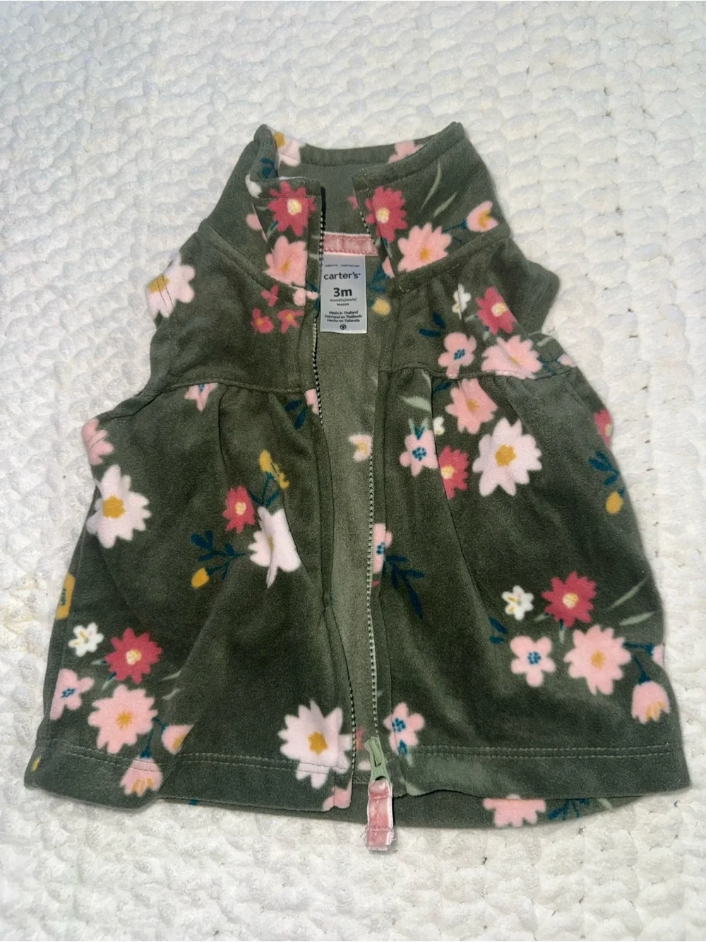 Carter's Olive Green Floral Fleece Vest - Infant